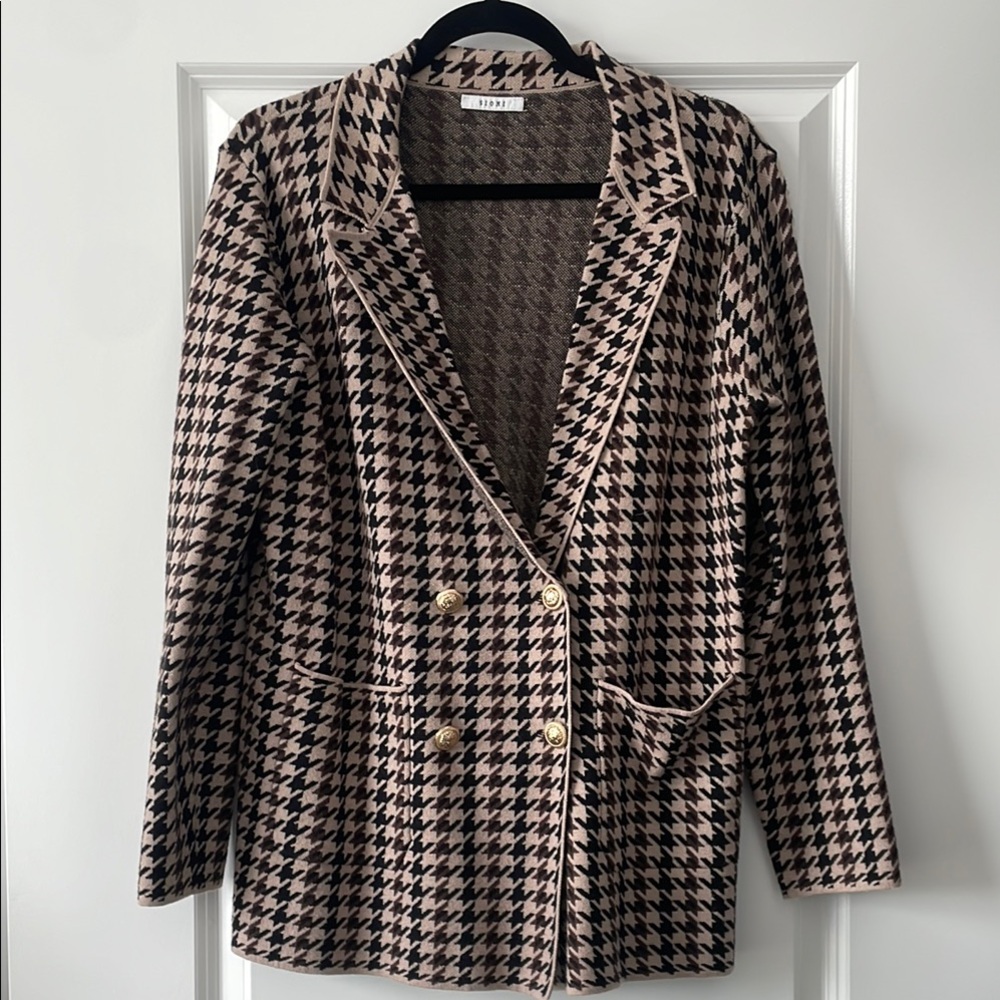 Sioni Size L Herringbone Blazer Sweater Cardigan